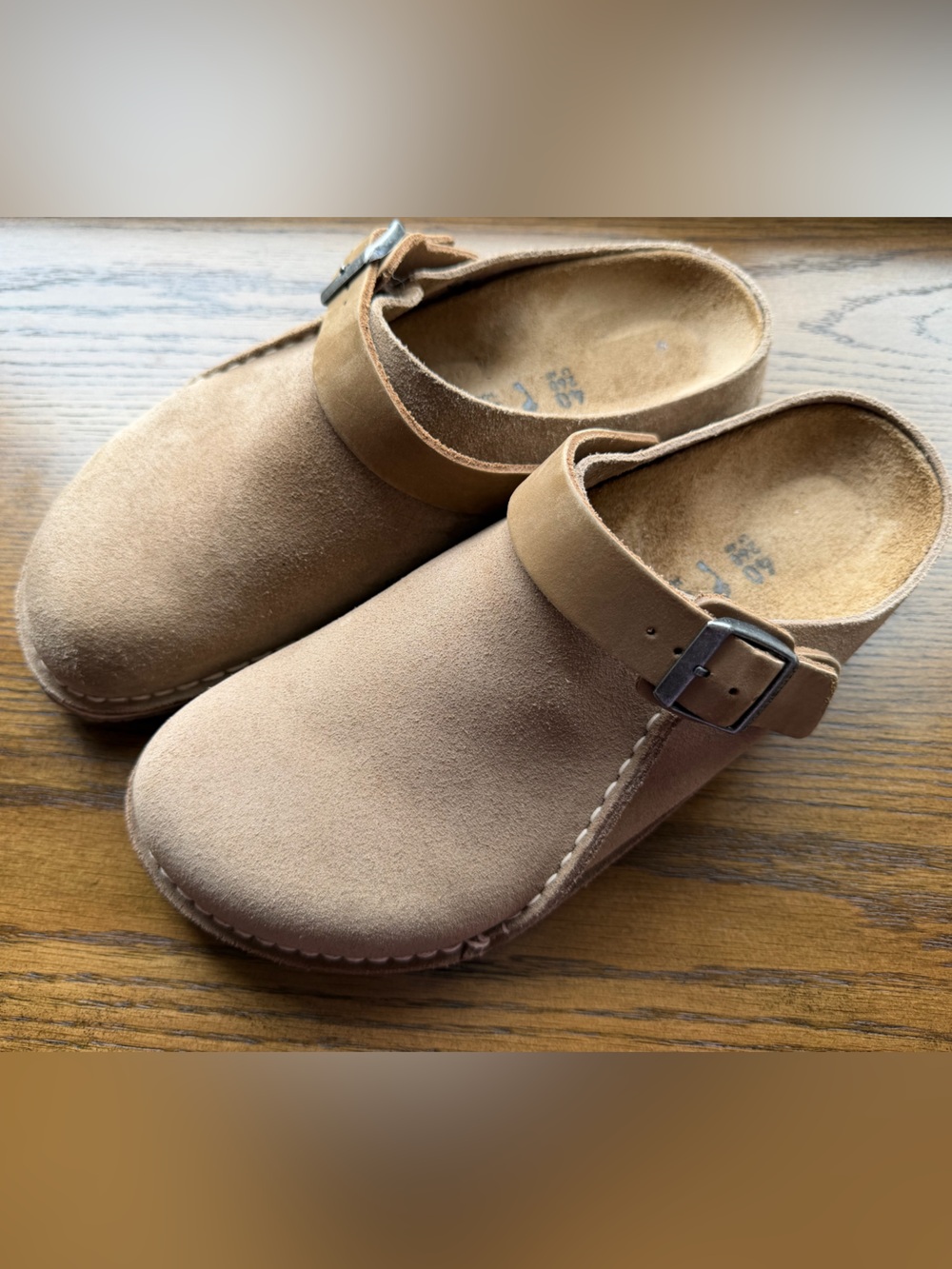 Like New!! Birkenstock Lutry Suede Boston Clogs in Gray Taupe - Picture 9 of 10